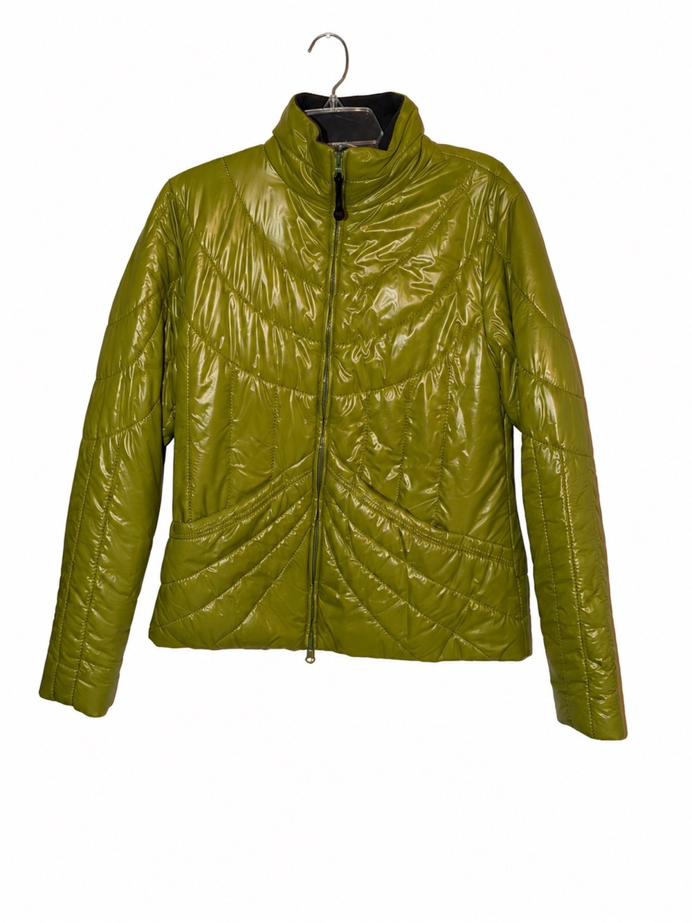 Y2K Athleta olive green quilted puffer jacket size medium